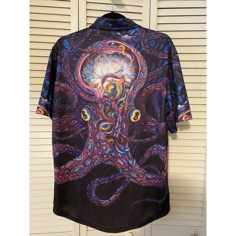 Many Visions Octopus Graphic Festival Button-Up Short Sleeve Men's L Multicolor